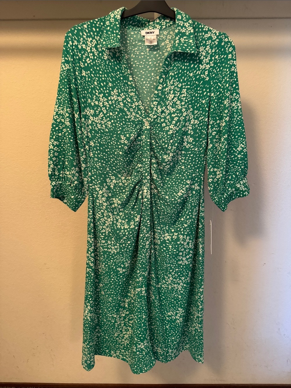DKNY Green Floral Midi Shirt Dress